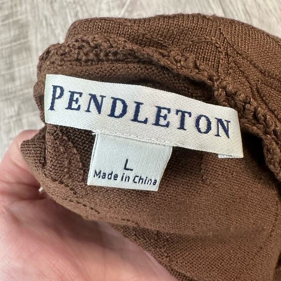 Pendleton Brown Floral 3/4 Sleeve Top Womens Large Jacquard Lace Trim Silk Blend - Picture 5 of 8